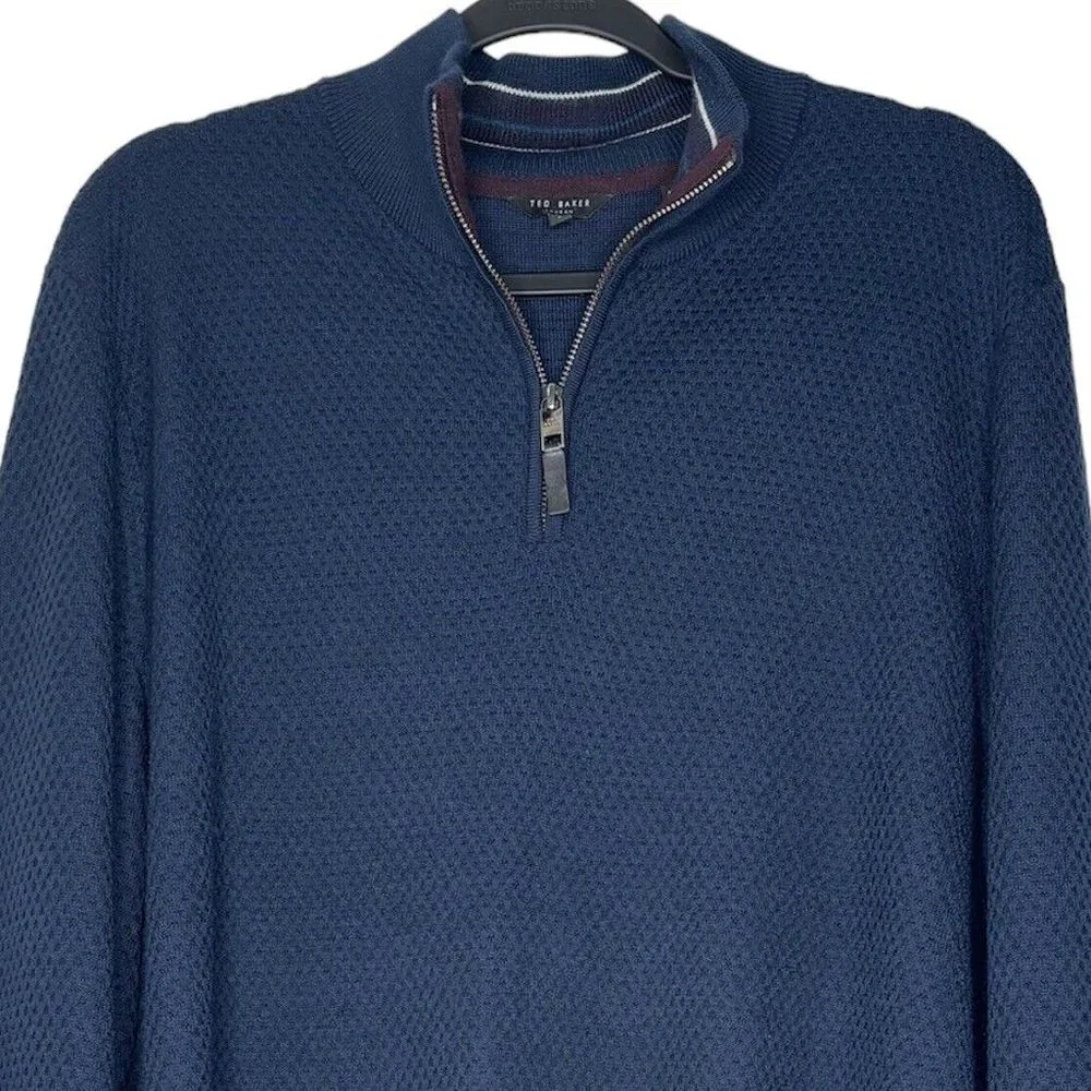 Ted Baker Blue Wool Blend Sweater (Men’s XL/XXL) Tunnel 1/4 Zip Slim Fit